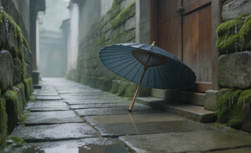 梅雨季濕漉漉的南方小巷