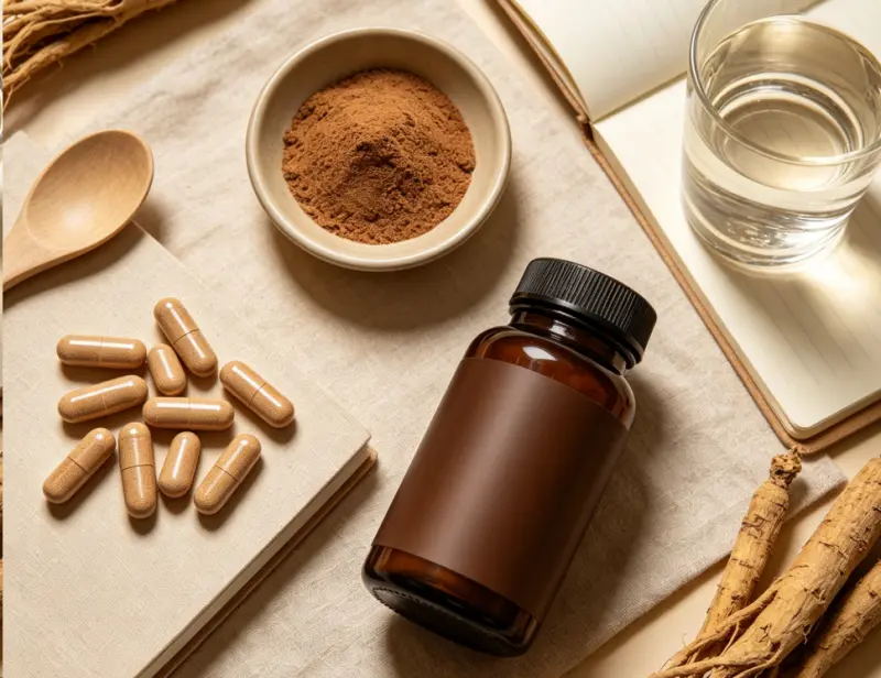 Ashwagandha-Kapseln und Nahrungsergänzungsmittel